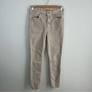 MOTHER Denim High Waisted Looker Jeans Ankle Fray Skinny Beige Khaki 29x28